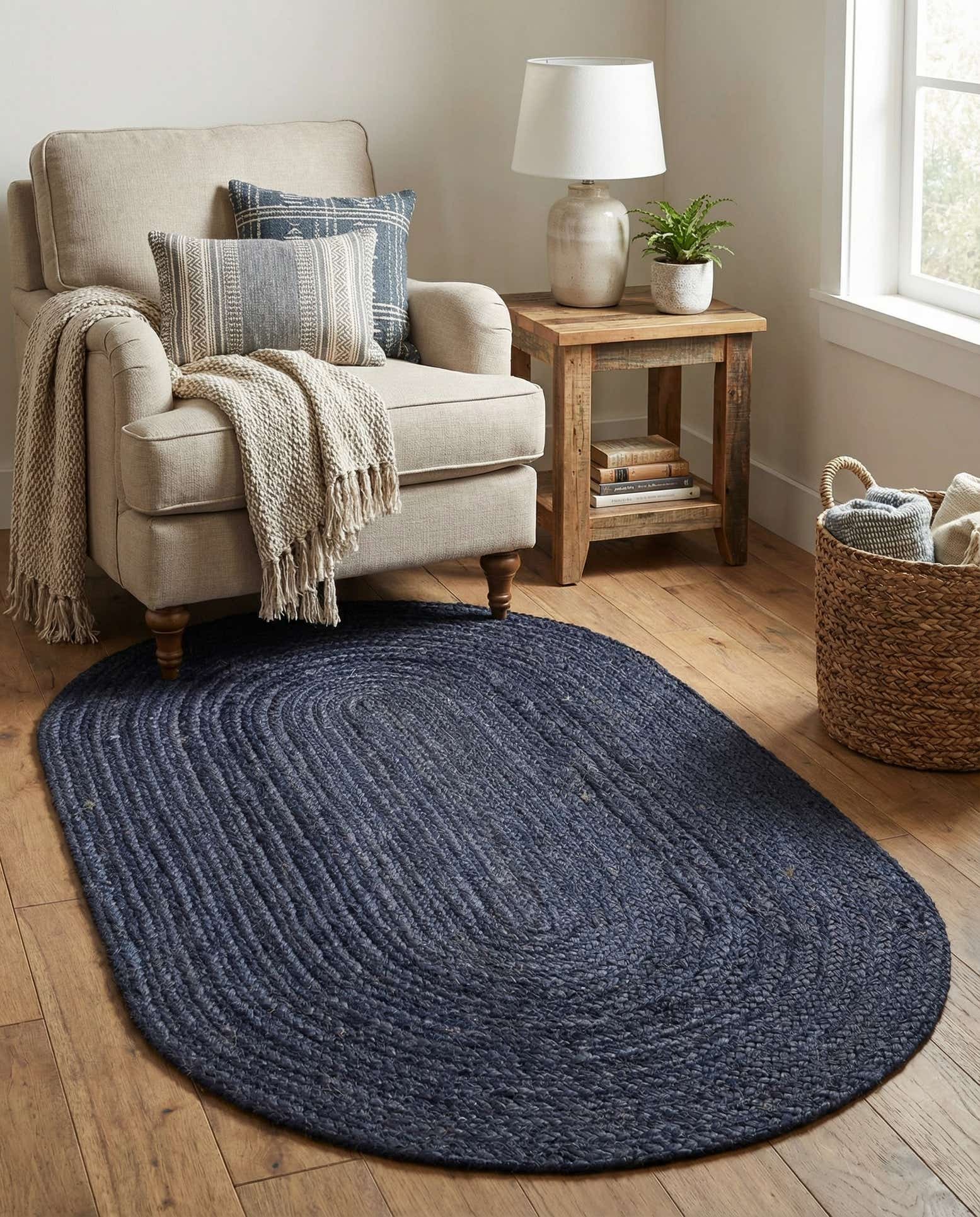 100cm x 155cm Handgefertigt Braided Jute Oval Teppich