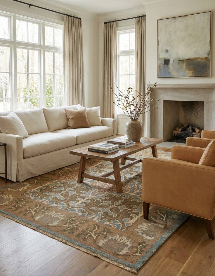 Detail image of 6' 2 x 10'  Hand Knotted Oushak Wool Rug