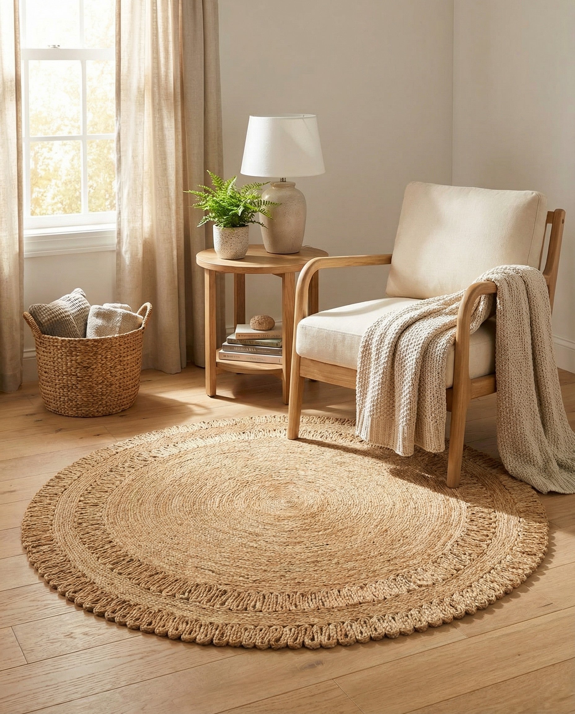 5' 1 x 5' 1 Handmade Braided Jute Round Rug
