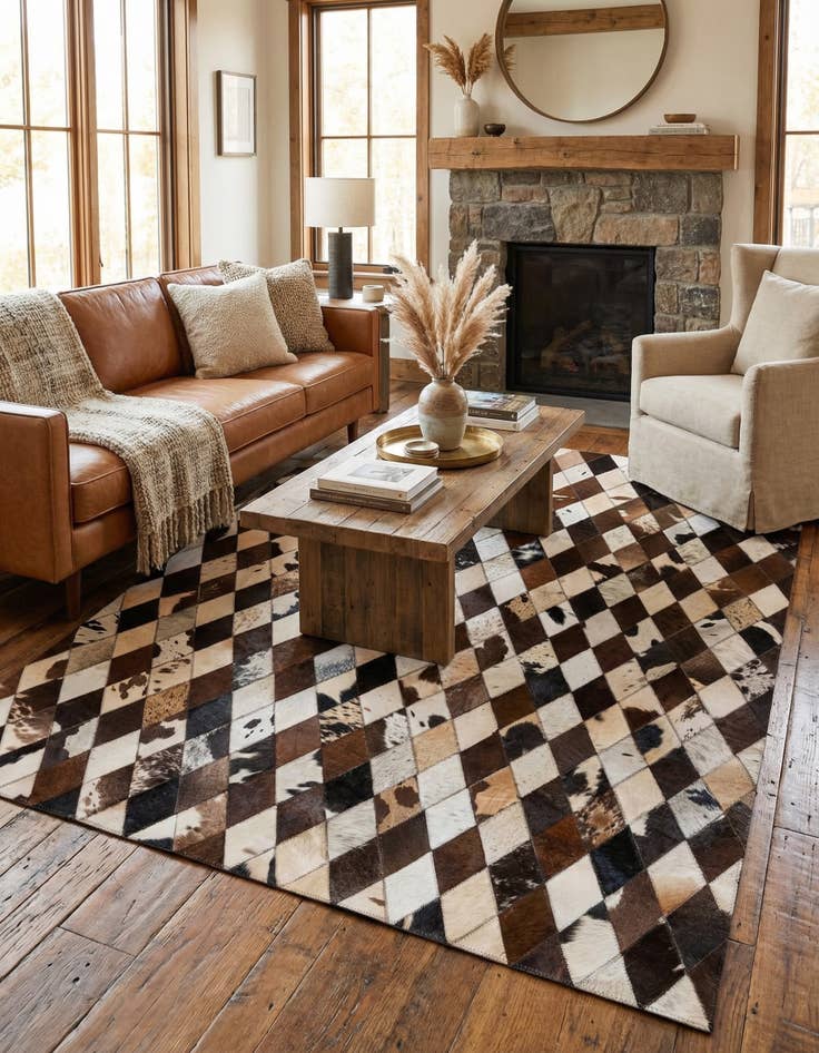 Detail image of  4' 8 x 6' 9 Cowhide Stocks Rug