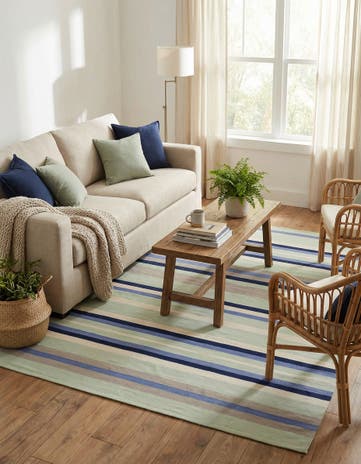 Aqua Blue and Gray Hand Woven Flatweave Cotton Dhurrie Rug