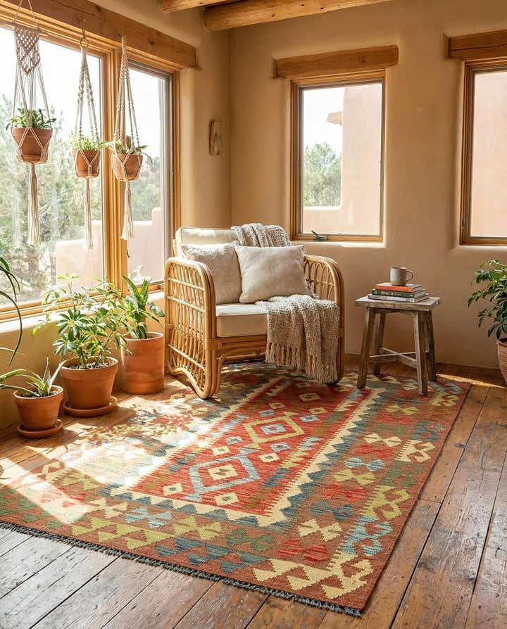 3' 4 x 5' 3 Hand Woven Kilim Maymana Wool Rug