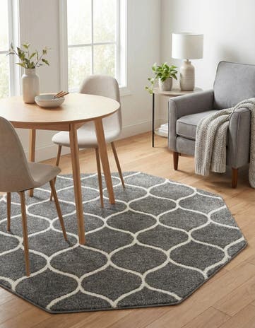 Dark Gray Lattice Frieze Octagon Rug