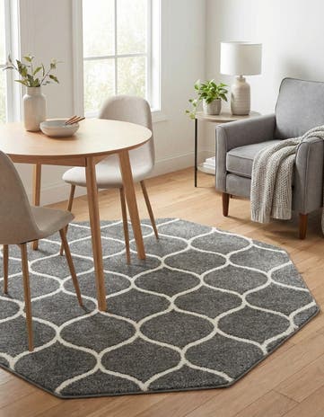 Dark Gray Lattice Frieze Octagon Rug