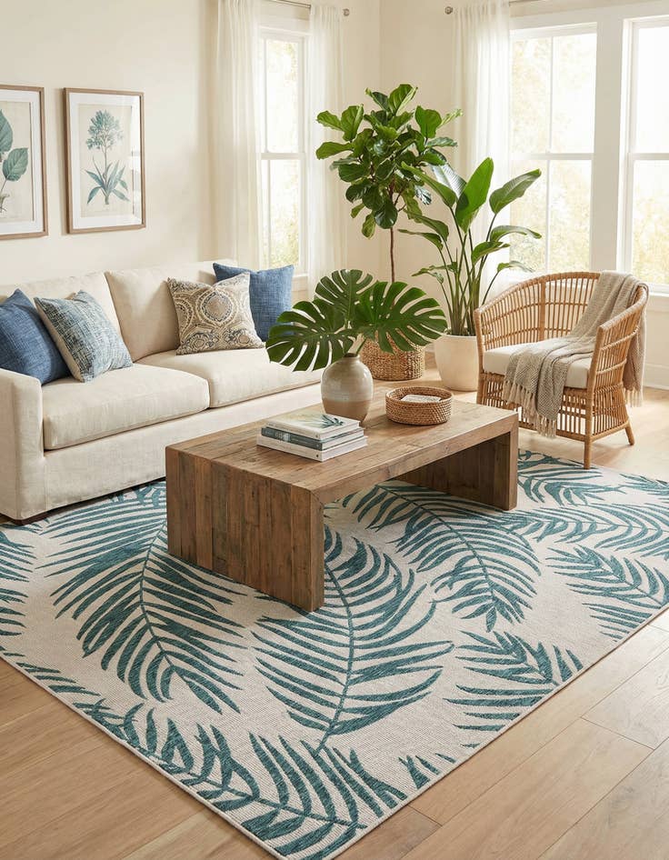 Detail image of 9' x 12'  Washable Botanical Indoor / Outdoor Rug