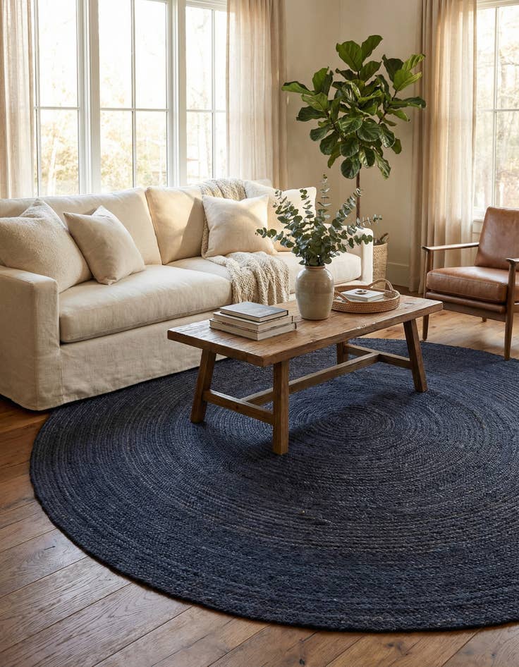 Detail image of 8' x 8'  Hand Braided Jute Round Rug