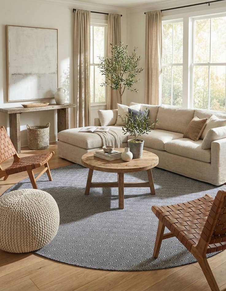 Detail image of 10' x 10'  Hand Woven Geo Trellis Flatweave Round Rug