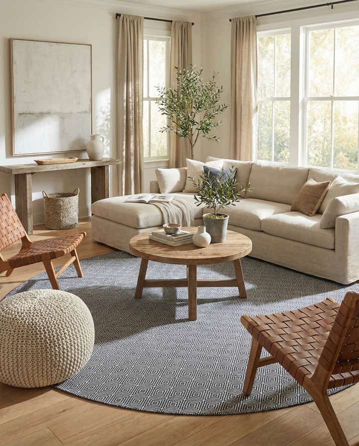 10' x 10' Hand Woven Geo Trellis Flatweave Round Rug