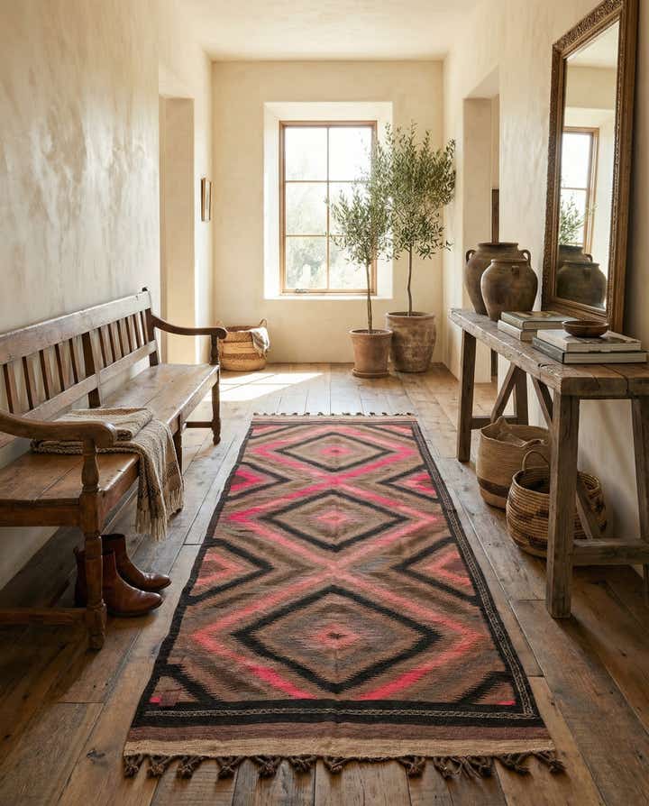 4' 4 x 11' 8 Hand Woven Kilim Fars Wool Runner Rug