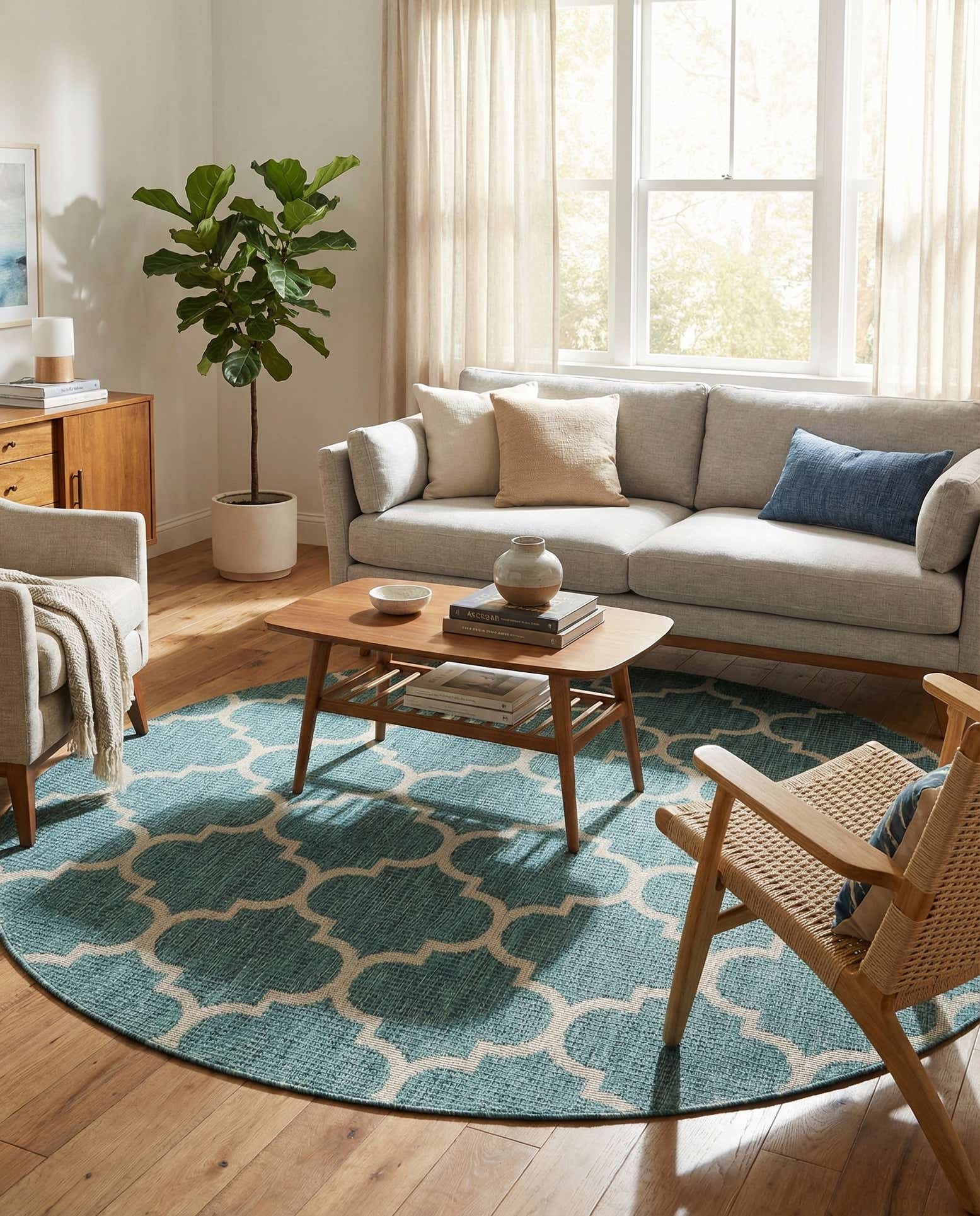 7' 10 x 7' 10 Easy-Clean Trellis Indoor / Outdoor Round Rug
