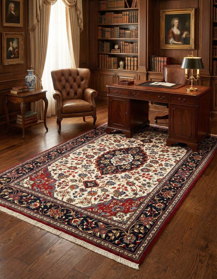 Detail image of  5' x 8' 6  Hand Knotted Qom Persian Rug