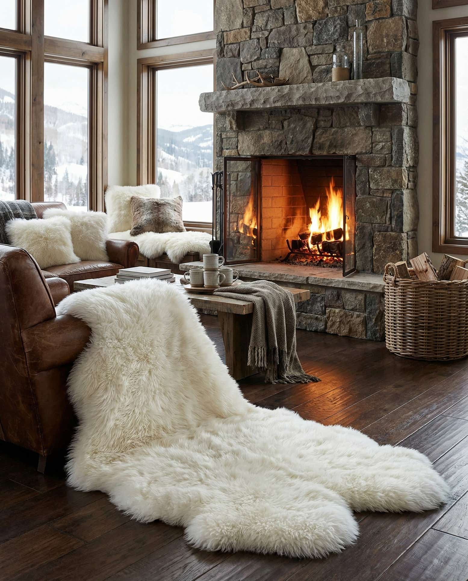 3' 3 x 6' Natural Sheepskin Freeform Rug