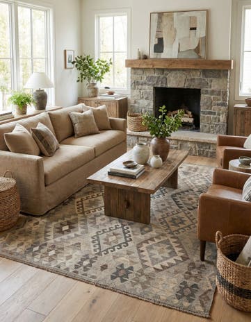 5' 8 x 7' 10 Hand Woven Kilim Maymana Wool Rug