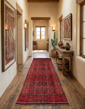 4' 4 x 9' 3 Hand Woven Kilim Fars Wool Runner Rug