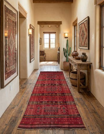 4' 4 x 9' 3 Hand Woven Kilim Fars Wool Runner Rug