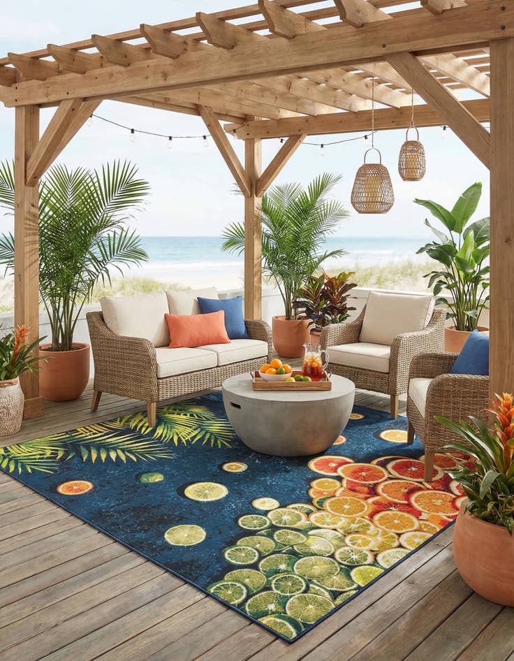 Detail image of 7' 10 x 7' 10  Washable Coastal Indoor / Outdoor Square Rug