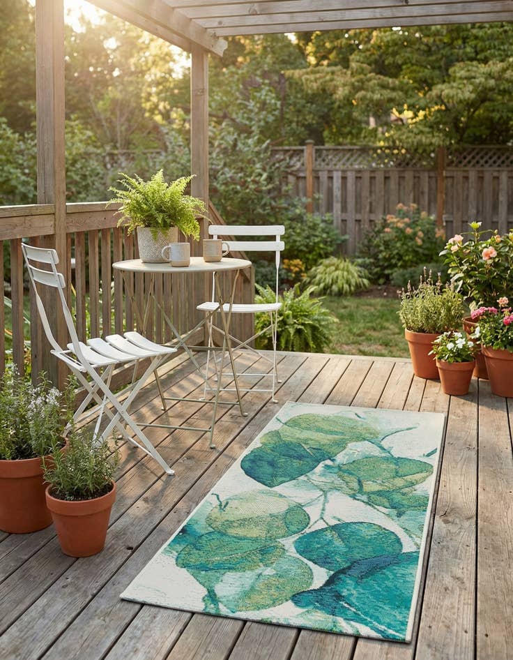 Detail image of 2' x 4'  Washable Botanical Indoor / Outdoor Runner Rug