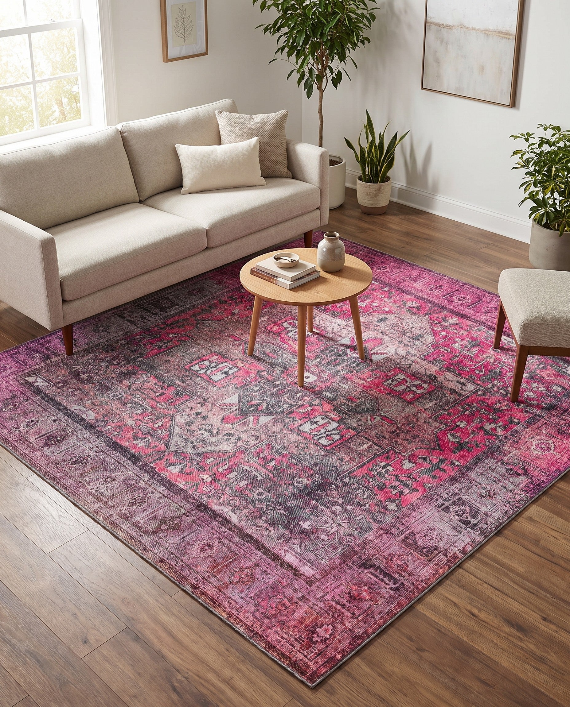 Pink Washable Timeless Square Rug