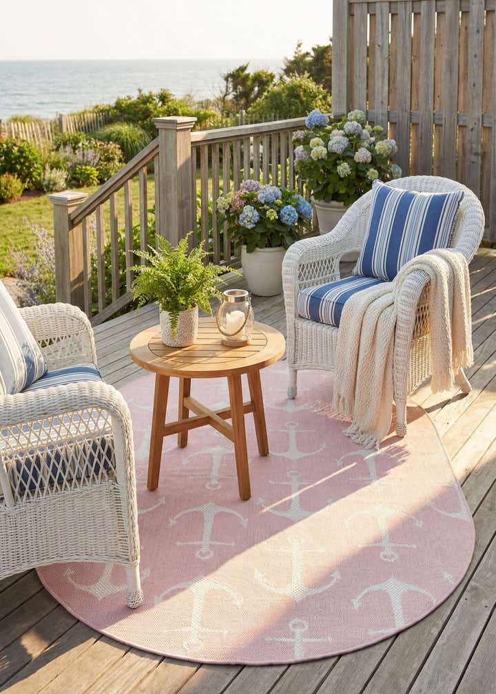 5' 3 x 8' Easy-Clean Coastal Indoor / Outdoor Oval Rug