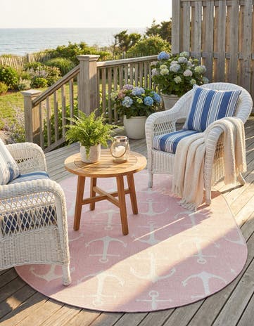 5' 3 x 8' Easy-Clean Coastal Indoor / Outdoor Oval Rug