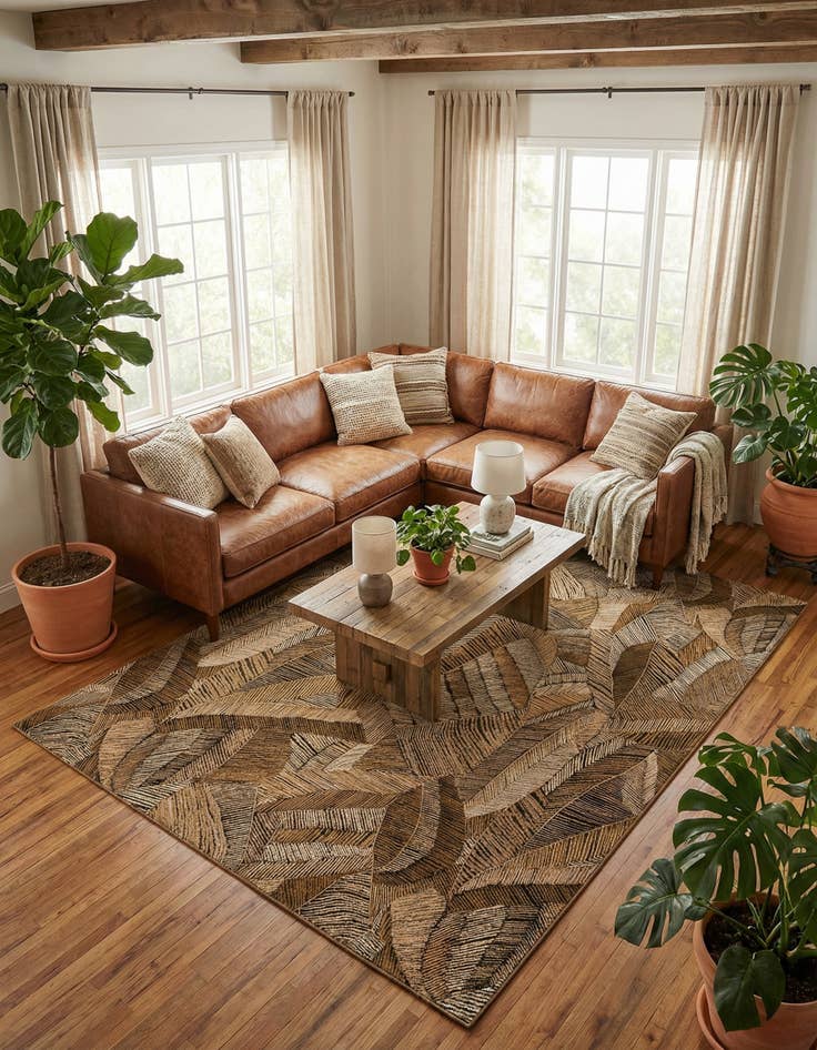 Detail image of 10' x 14'  Washable Botanical Indoor / Outdoor Rug