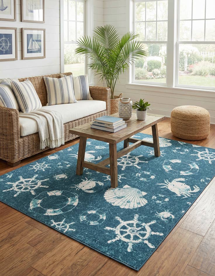 Detail image of 7' 10 x 10'  Washable Coastal Indoor / Outdoor Rug