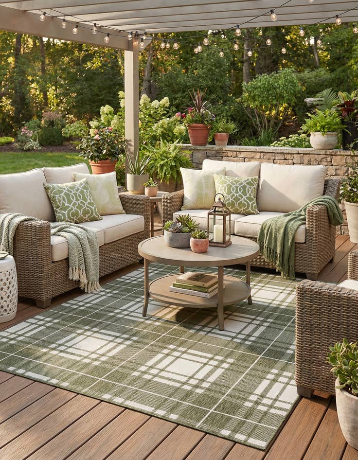 Detail image of  7' 10 x 10'  Washable Checkered Indoor / Outdoor Rug