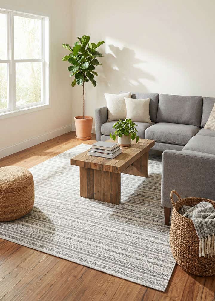 7' 10 x 11' Easy-Clean Striped Indoor / Outdoor Rug