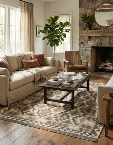 4' 10 x 6' 7 Hand Woven Kilim Maymana Wool Rug