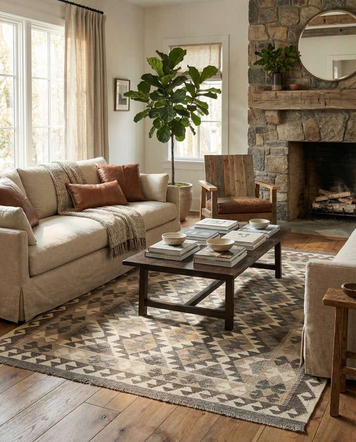 4' 10 x 6' 7 Hand Woven Kilim Maymana Wool Rug