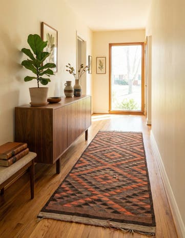 4' 5 x 12' 1 Hand Woven Kilim Fars Wool Runner Rug