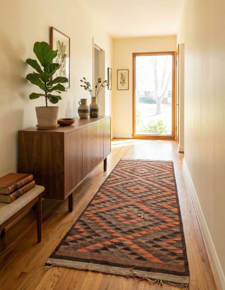 Detail image of 4' 5 x 12' 1  Hand Woven Kilim Fars Wool Runner Rug