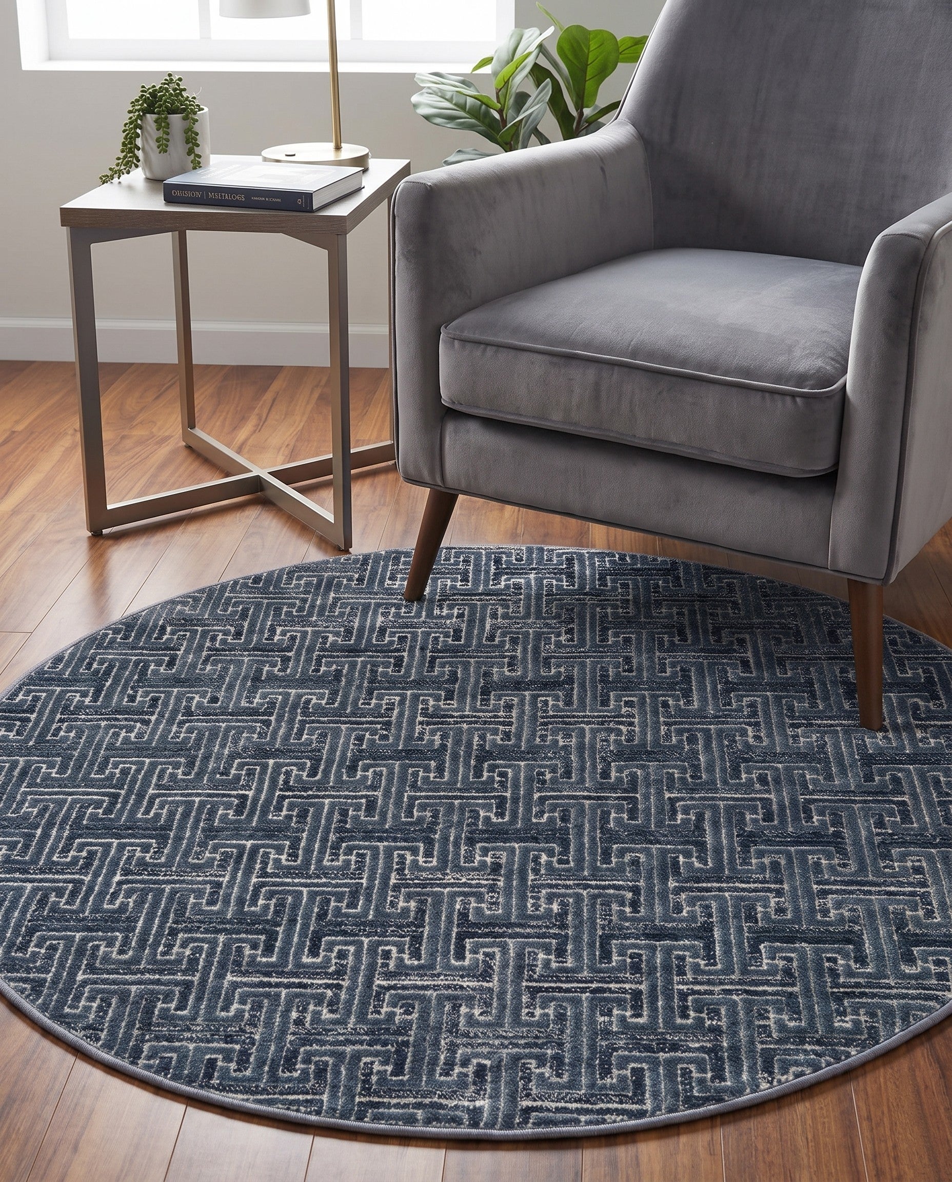 Navy Blue Uptown Park Avenue Round Rug