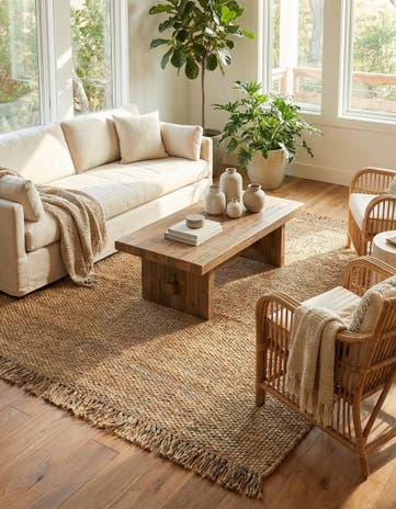 Natural Hand Woven Chunky Jute Square Rug