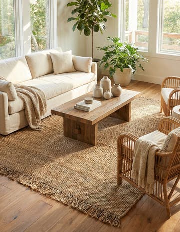 Natural Hand Woven Chunky Jute Square Rug