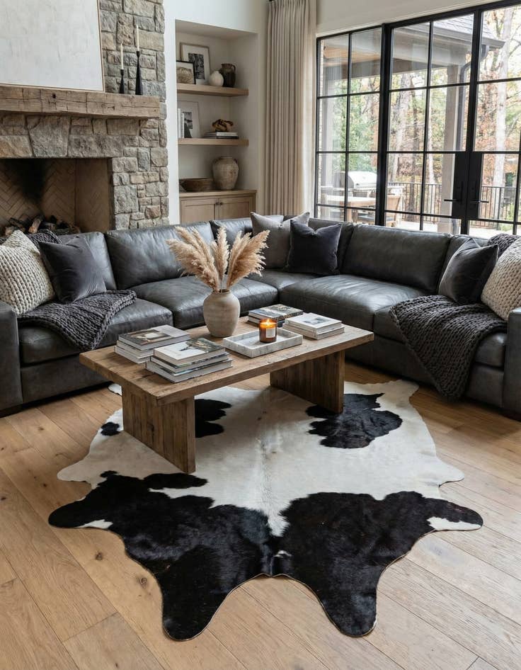 Detail image of 4' 4 x 4' 11 Cowhide Leather Rug