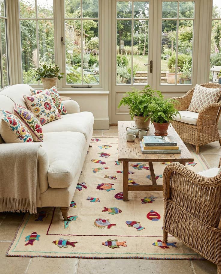Detail image of 5' x 6' 8 Hand Woven Kilim Suzani Wool Rug