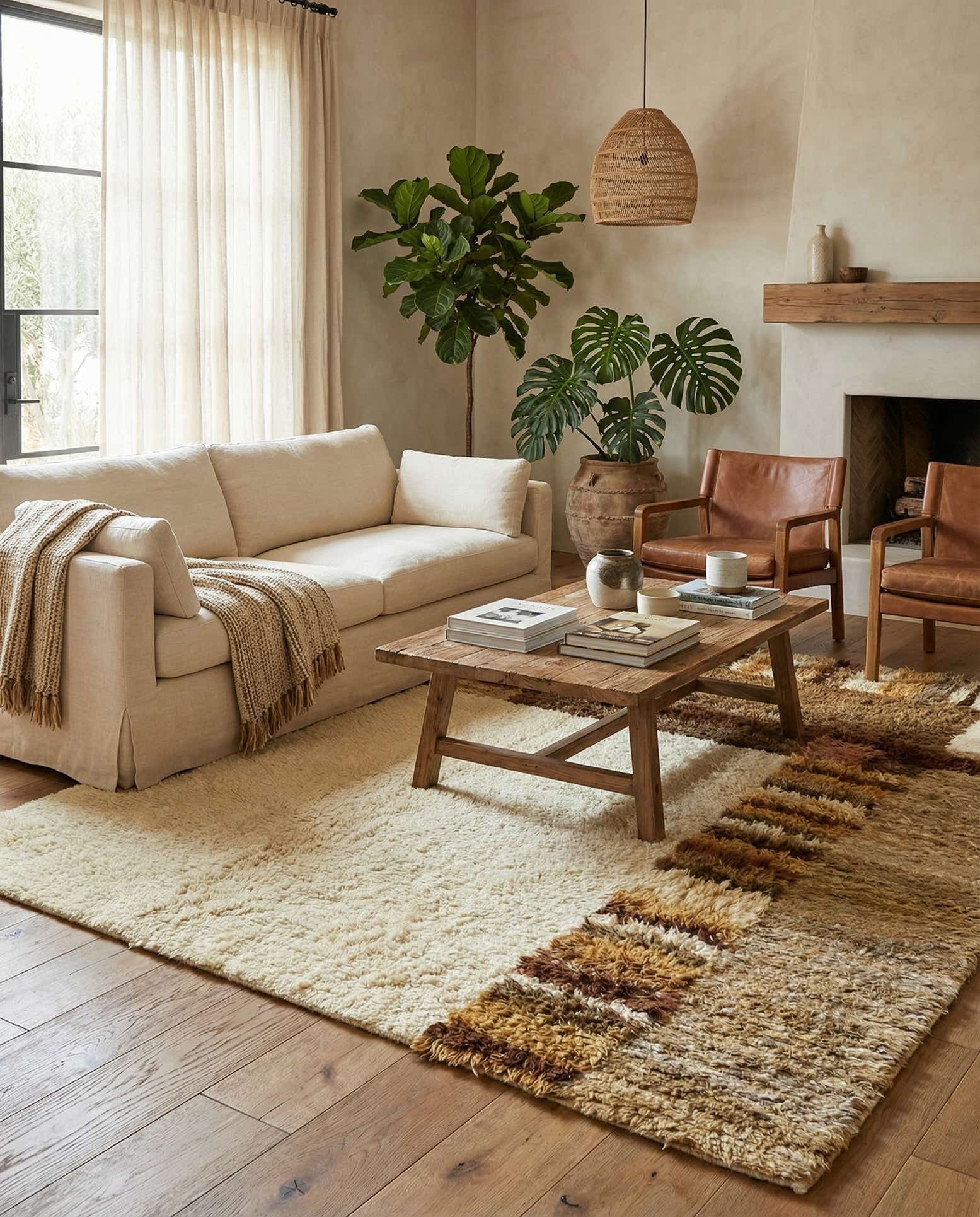 6' 7 x 8' 2 Hand Knotted Moroccan Wool Rug