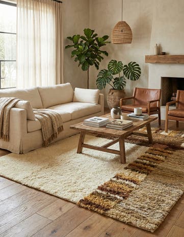 6' 7 x 8' 2 Hand Knotted Moroccan Wool Rug