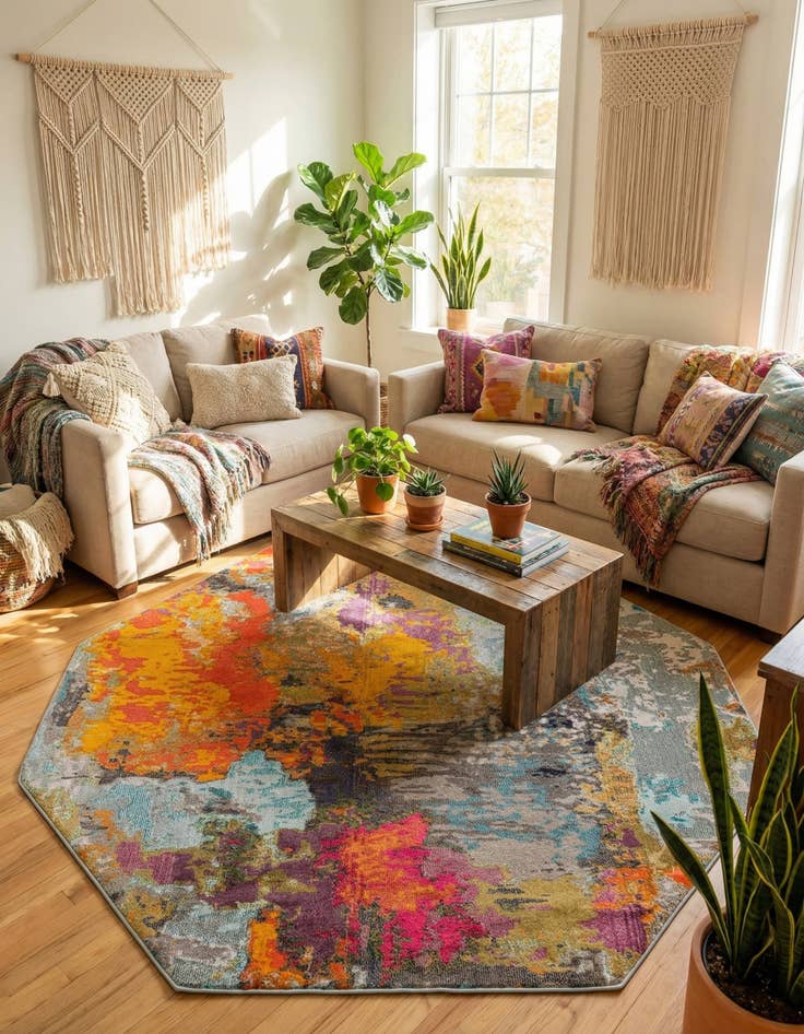 Detail image of 7' 10 x 7' 10  Washable Vivid Octagon Rug