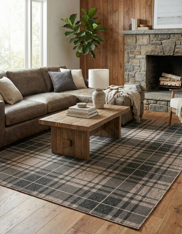 Detail image of  7' 10 x 10'  Washable Checkered Indoor / Outdoor Rug