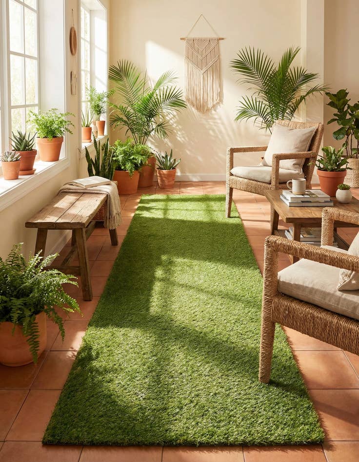 Detail image of 3' 3 x 19' 8  Washable Grass Indoor / Outdoor Runner Rug