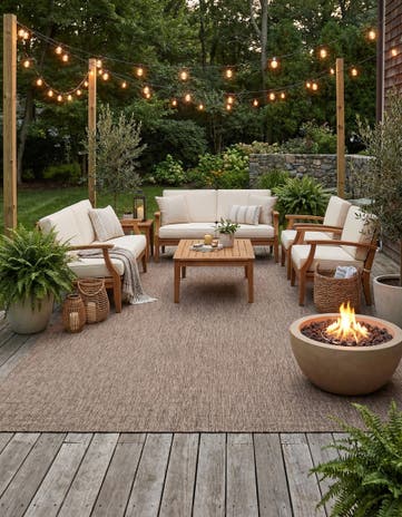 Light Brown Easy-Clean Solid Indoor / Outdoor Rug