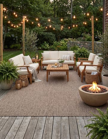 Light Brown Easy-Clean Solid Indoor / Outdoor Rug