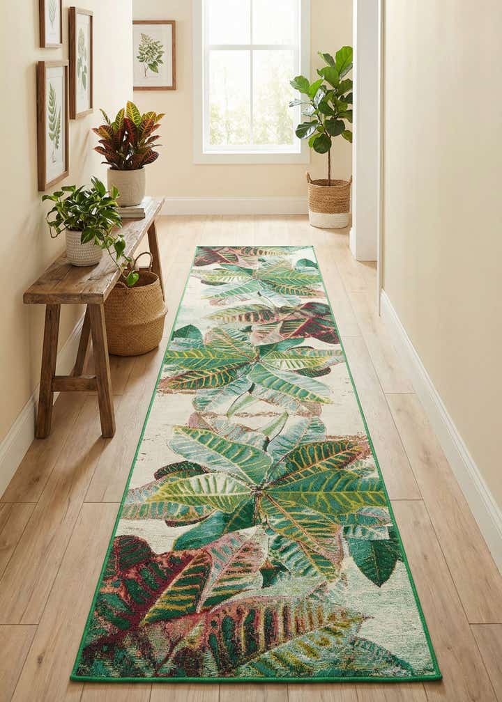 2' 7 x 12' Easy-Clean Botanical Indoor / Outdoor Runner Rug