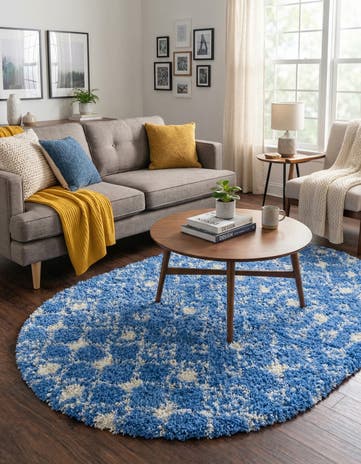 Periwinkle Blue Moroccan Trellis Shag Oval Rug