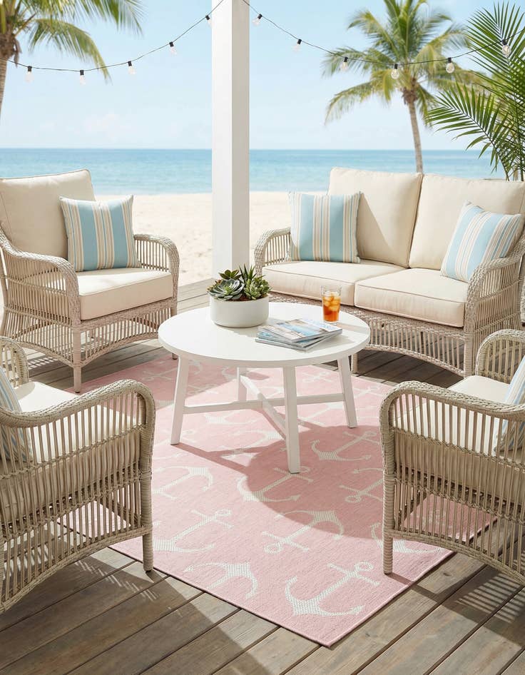 Detail image of 7' 10 x 7' 10  Washable Coastal Indoor / Outdoor Square Rug