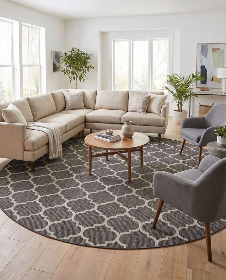 10' 8 x 10' 8 Easy-Clean Trellis Indoor / Outdoor Round Rug