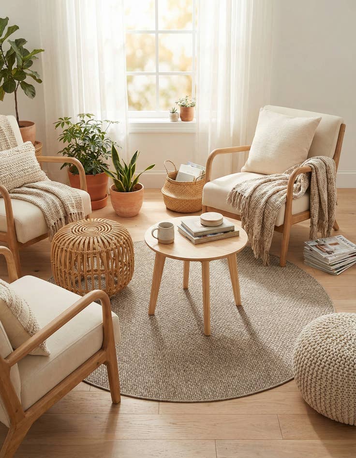 Detail image of 5' 3 x 5' 3  Washable Solid Indoor / Outdoor Round Rug