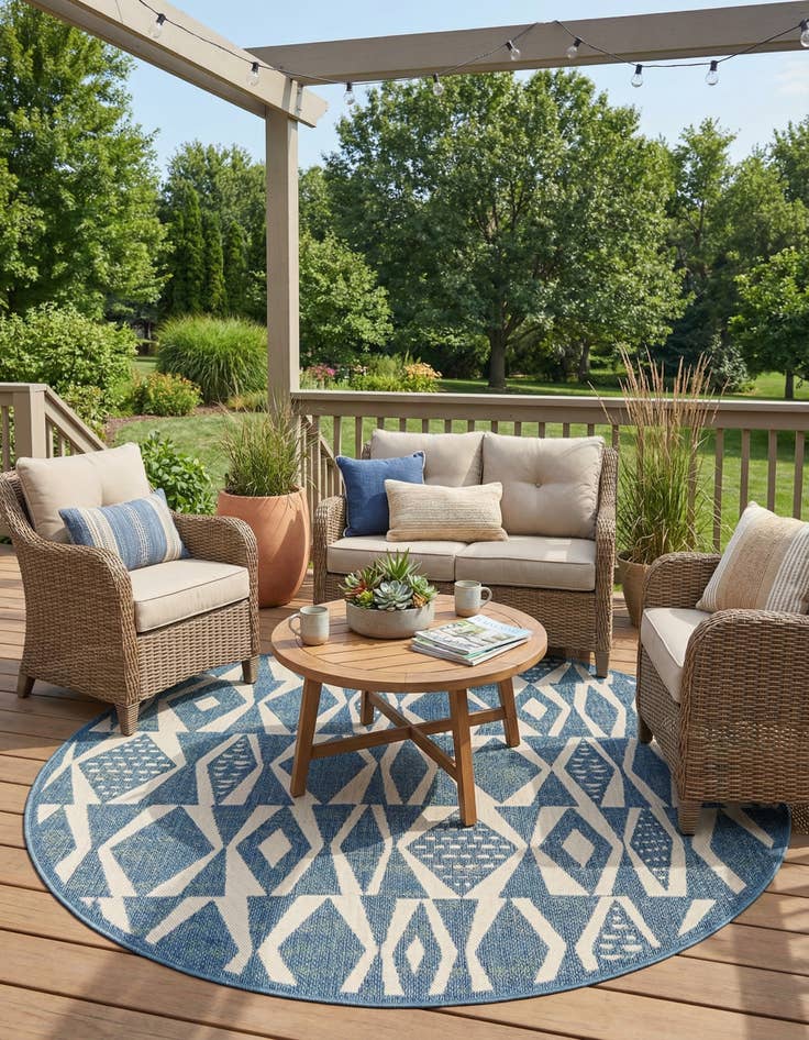 Detail image of 7' 10 x 7' 10  Washable Baja Indoor / Outdoor Round Rug